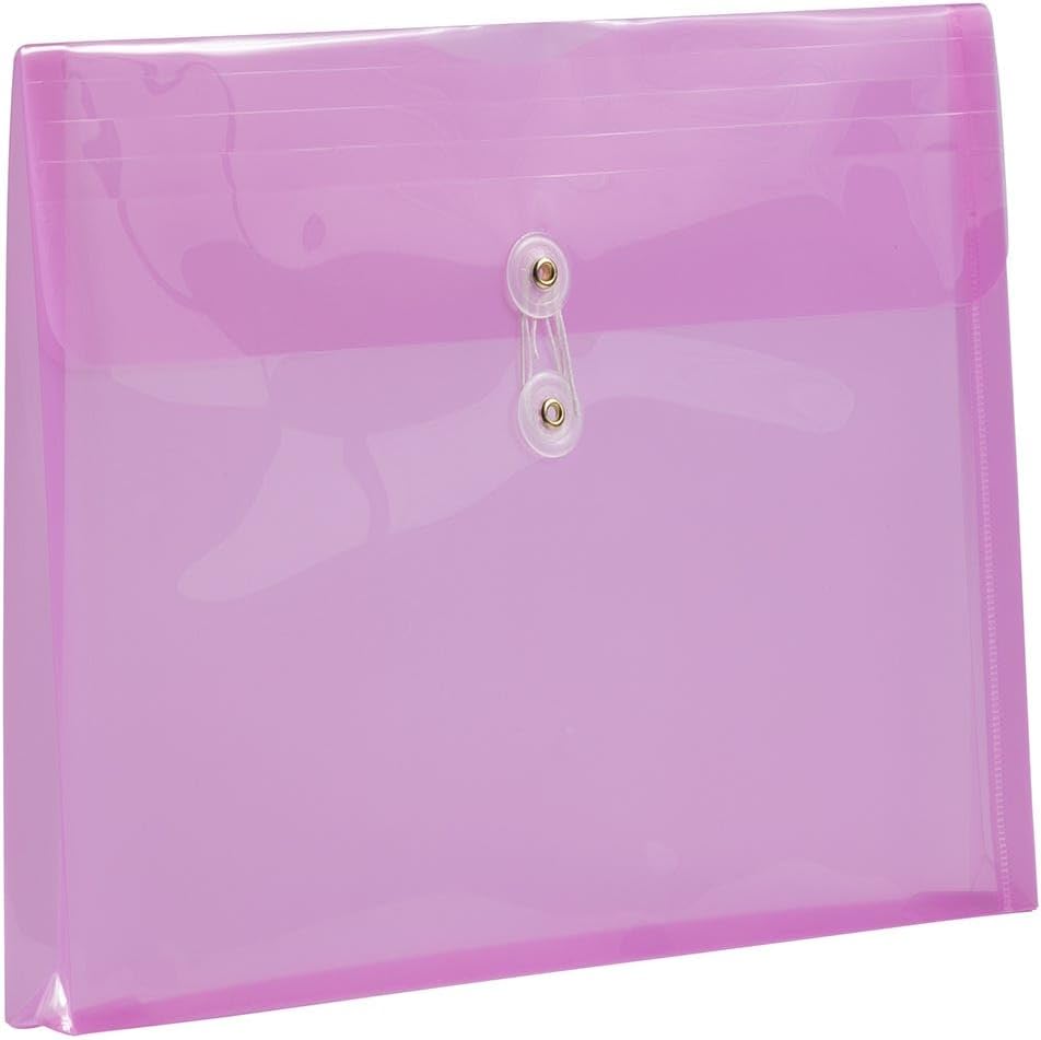 JAM PAPER Plastic Envelopes with Button & String Tie Closure - Letter Booklet - 9 3/4 x 13 - Lavender Purple - 3/Pack