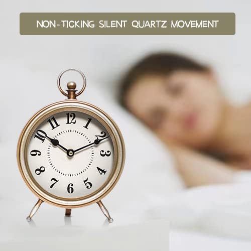 Antique Gold Finish Mantel Clock – Vintage Gold Table Clock on Stand, Decorative Desk and Shelf Clock, Rustic Mantel Clock Non-Ticking 10.3 * 7.3 inch