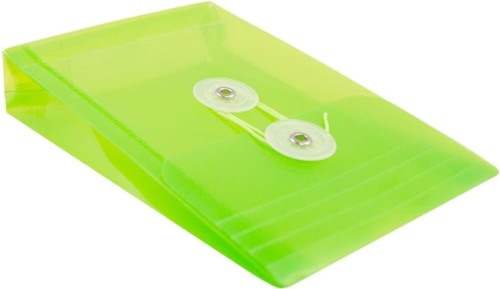 JAM PAPER Plastic Envelopes with Button & String Tie Closure - 4 1/4 x 6 1/4 - Lime Green - 3/Pack