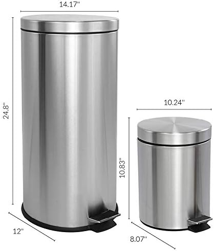 happimess HPM1000A Oscar 8-Gallon Step-Open Trash Can with Free Mini Trash Can, Modern, Fingerprint Proof for Home, Kitchen, Office, Large:7.9 Gallon Small:1.3 Gallon, Stainless Steel
