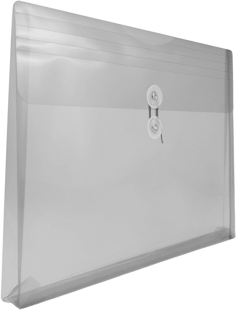JAM PAPER Plastic Envelopes with Button & String Tie Closure - Letter Booklet - 9 3/4 x 13 - Smoke Gray - 3/Pack