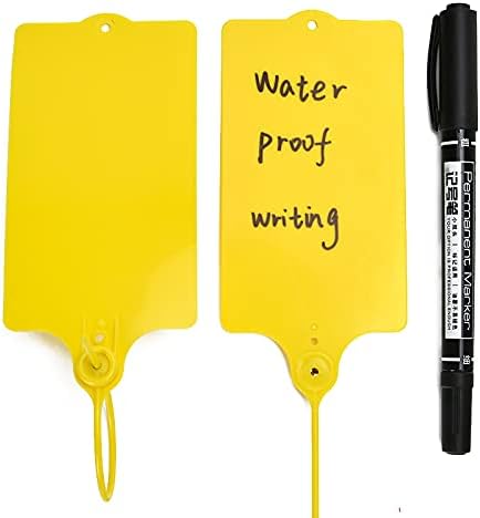 100 Plastic Tags Shipping Tags Water Proof Tags for Labeling Shipping Labels Security Seals Writable Marker Ties Hanging Tags Storage Tag with One Marker Pen (Yellow)