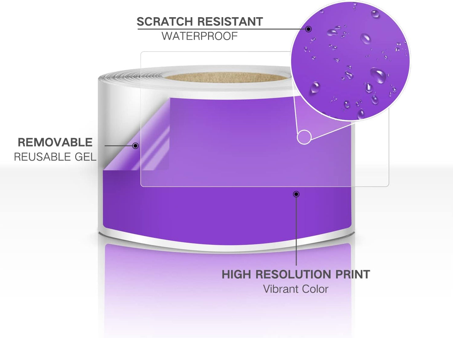 Rectangle Labels Sticker 3×5 Inch Vinyl Floor Stickers Color Coding Name Tags Roll Removable 200 PCS, Purple