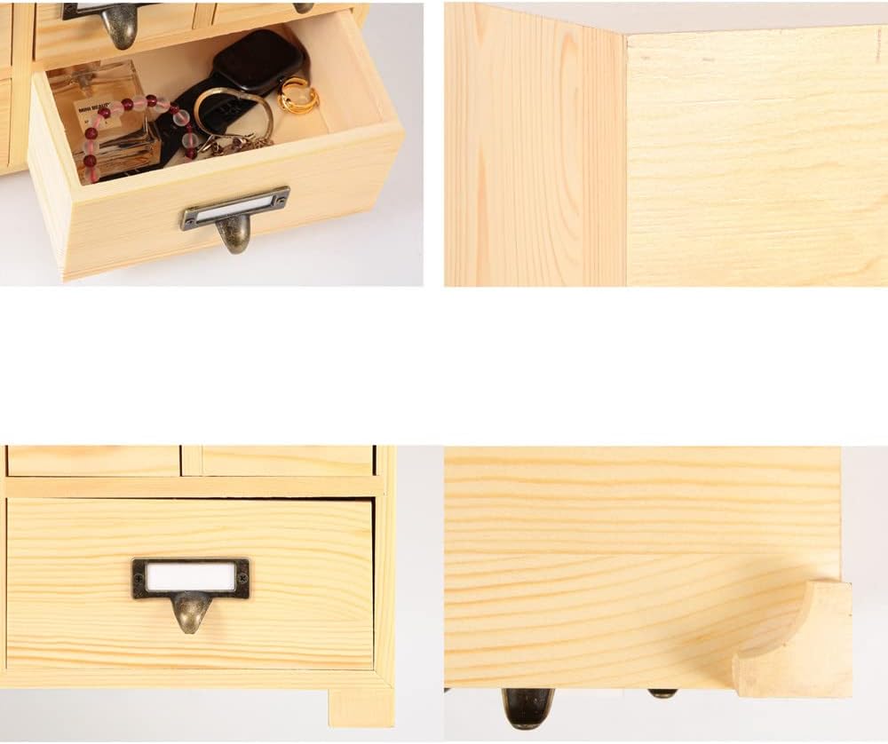 Apothecary Cabinet with 10 Drawers & Labels Rustic Library Card Catalog Cabinet Desktop Wooden Storage Box for Organize Herbal、Tea Bag、Jewelry (Wood)