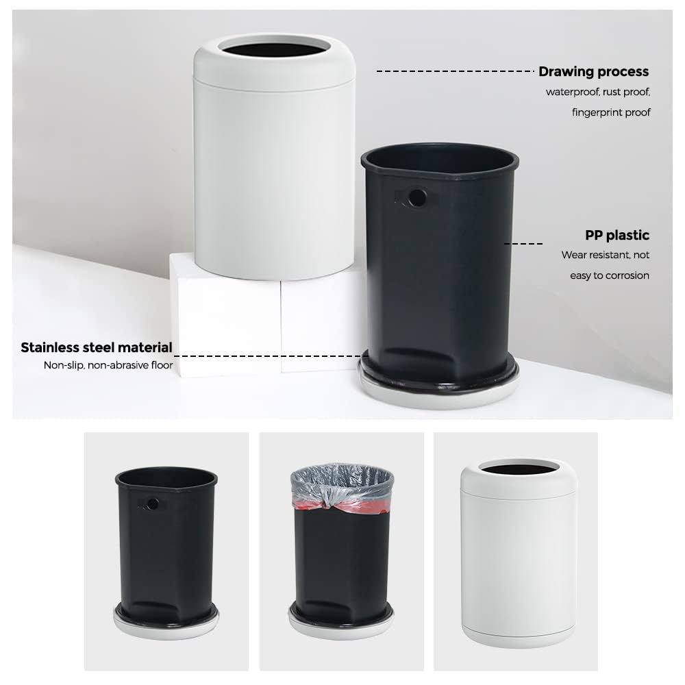 White Open Top Trash can,10L/2.6GAL, Wastebasket Bin,Garbage Can for Bathroom,Living Room,Office,Kitchen,Bedroom,Hotel (White)