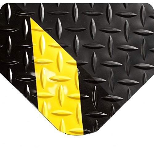 Wearwell 414.1516x3x24CHV Diamond-Plate SpongeCote UltraSoft Mat, 24' Length x 3' Width x 15/16" Thick, Black with Chevron