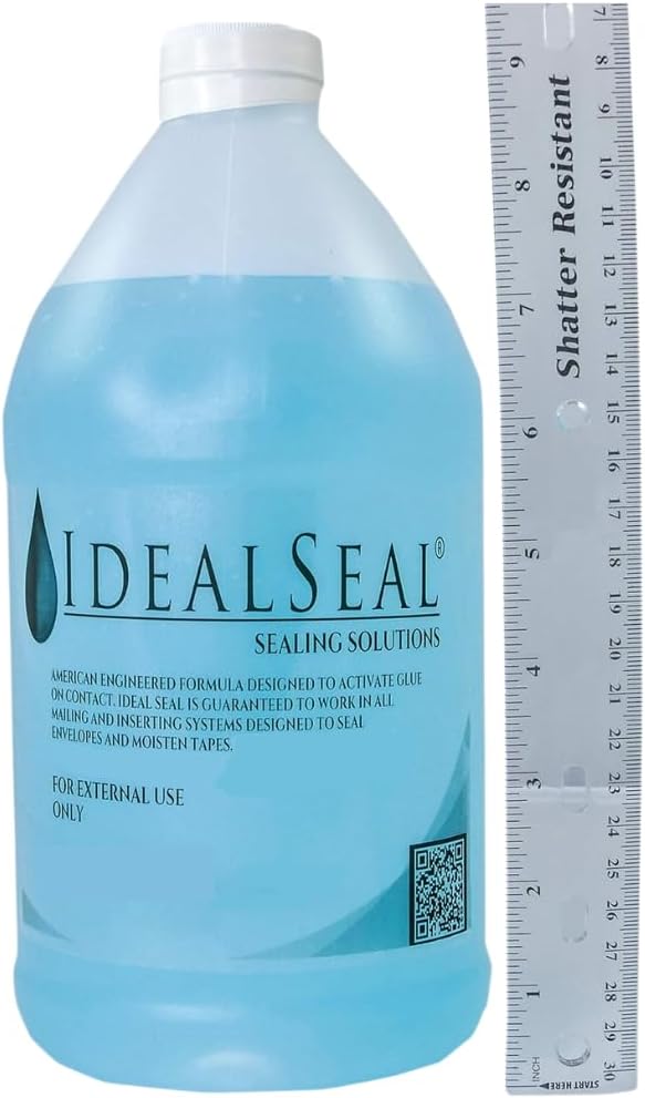 IdealSeal Envelope Liquid Moistener and Sealer - High-Efficiency, No-Mix Sealing Solution for Postage Machine and Mailing Systems - 64 oz