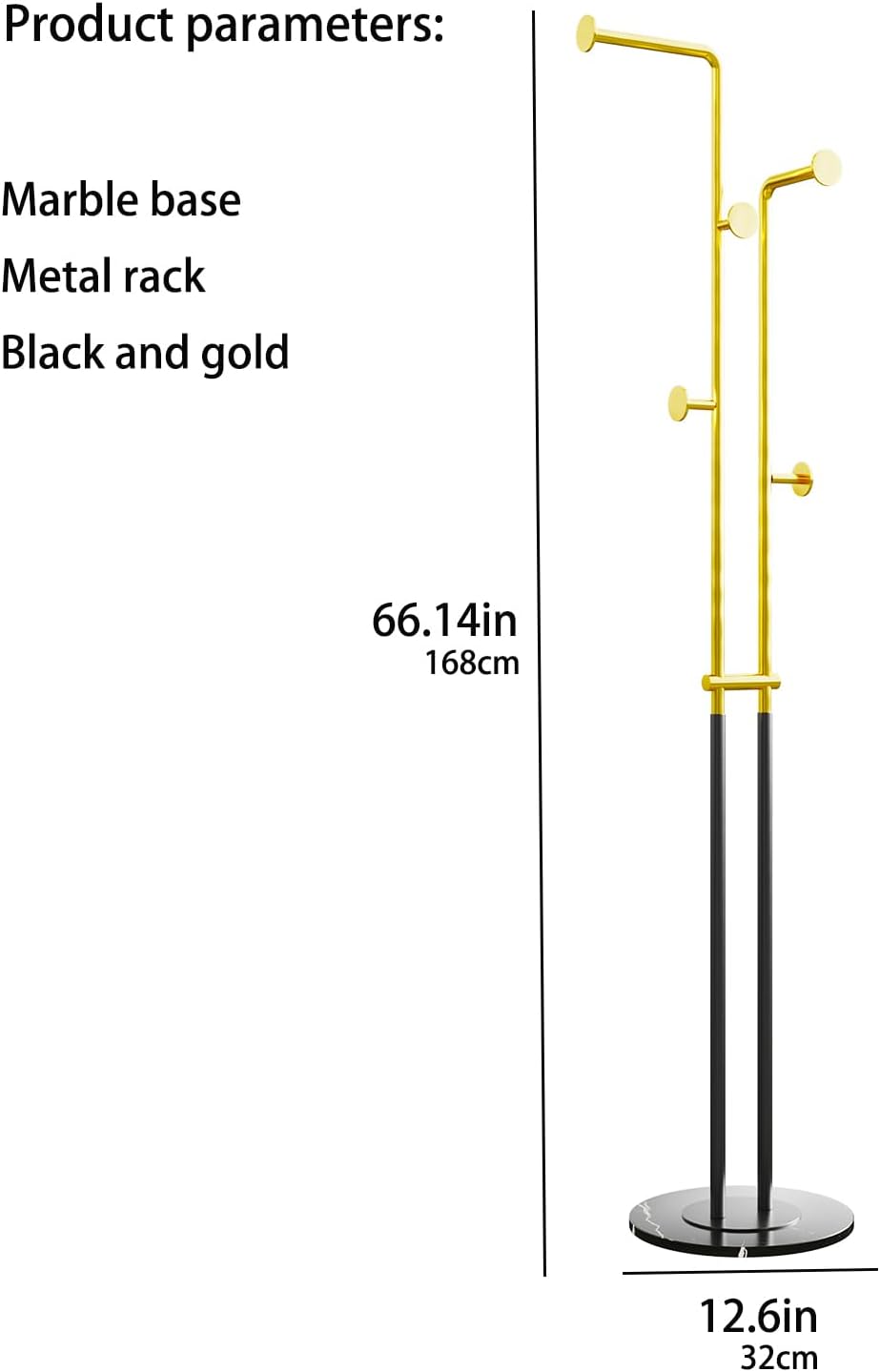 Coat Rack Stand,Black and gold Clothing Rack Freestanding with Marble Base,Metal Coat Hanger Rack,coat tree for Entryway Bedroom Hotel Hall