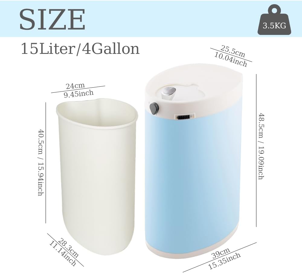 Diaper Pail, Baby Diaper Trash Can with Childproof Lock, Stainless Steel Garbage Pail with lid, Soft Close, Removal Inner Liner, Odor Control, 15 Liter/ 4 Gallon Diaper Disposal Bin, Blue