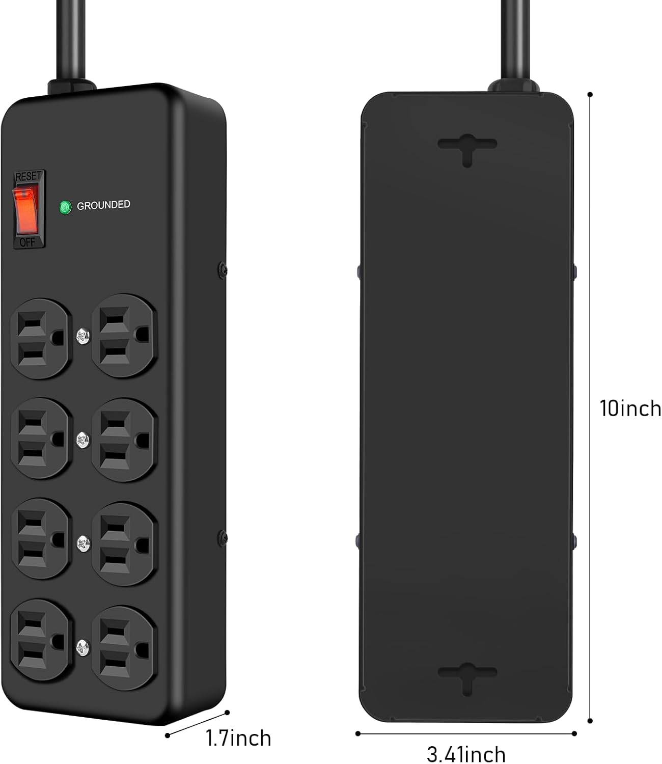 HEZI 8 Outlet Heavy Duty Power Strip, 15Amp Metal Mountable Surge Protector (2700J), Industrial Wall Mount Power Strip for Home, Office, Garage & Workshop, 6FT 14AWG Extension Cord