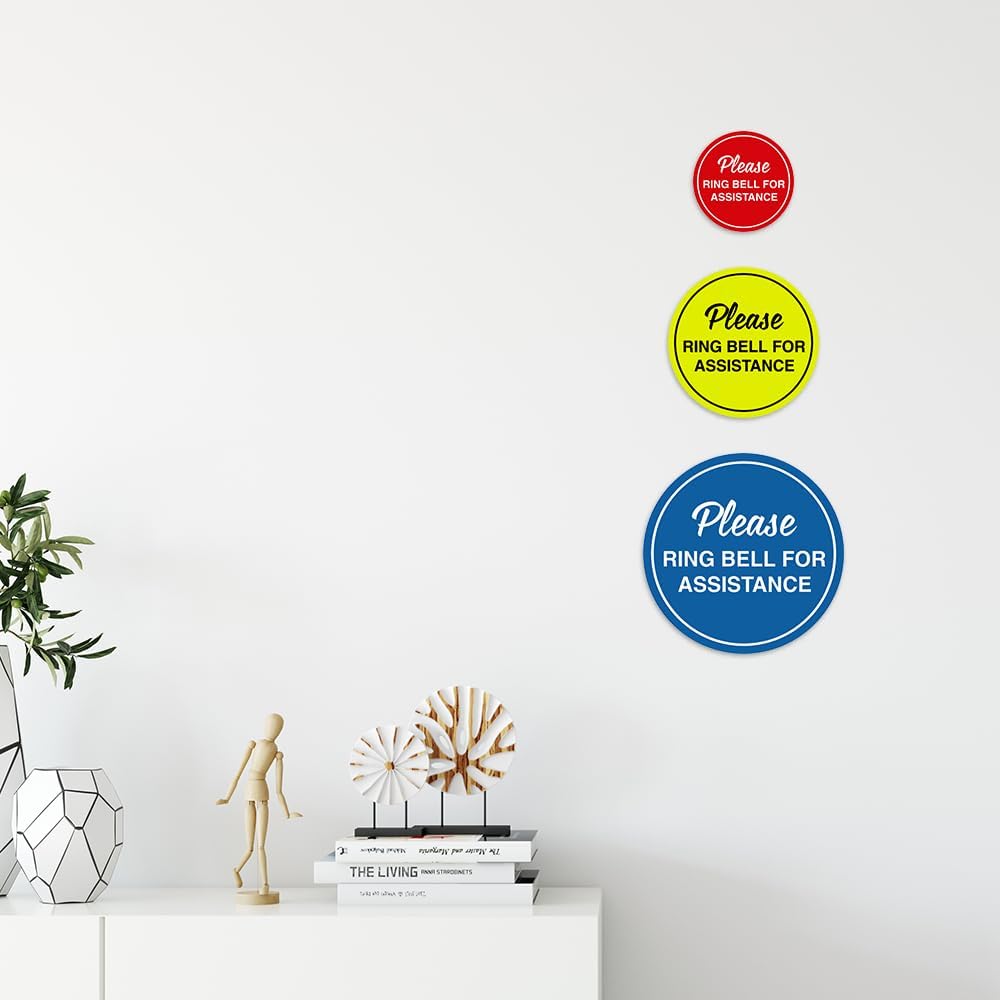 Signs ByLITA Circle Please Ring Bell For Assistance Wall or Door Sign | Easy Installation | Front Desk Reception Sign (Red) - Medium (1 Pack)