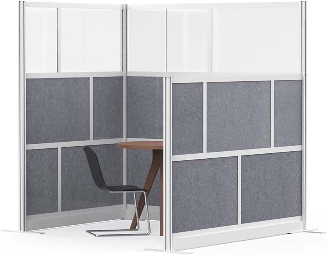 Stand Up Desk Store Expanse Modular Wall | 53'' x 48'' Wall | Expandable Partition Room Divider with Rearrangeable Frosted Acrylic & Sound Absorbent Panels (Silver Frame)