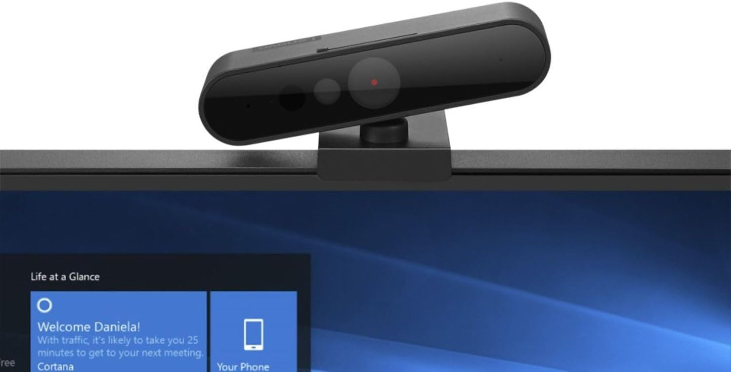 Lenovo HD 1080p Webcam (510 FHD)- Black w/ 4X Digital Zoom, 95° Wide Angle, 360° Rotation Pan & Tilt, Dual Microphones & Windows Hello