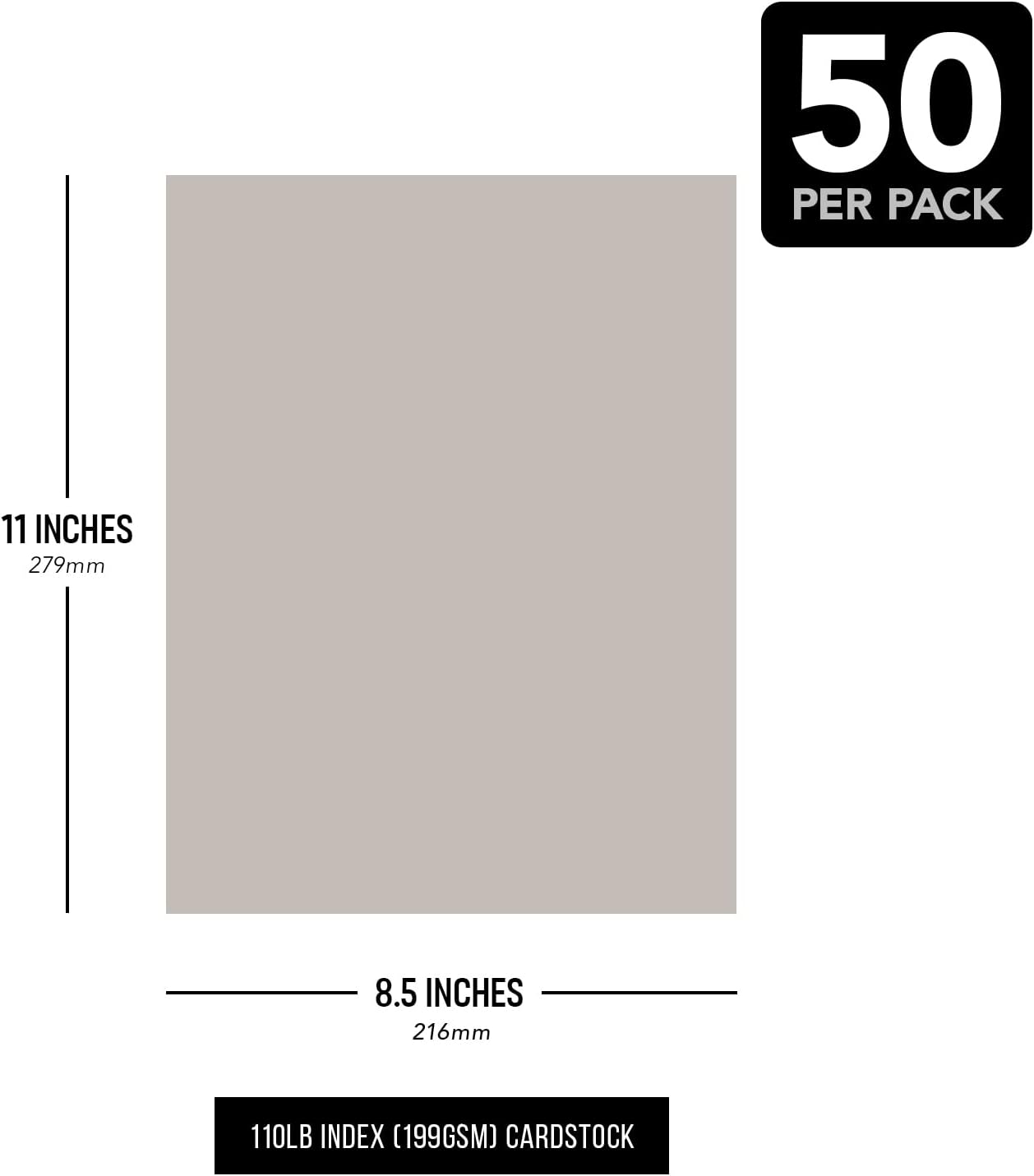 8.5 x 11" Gray Pastel Color Cardstock Paper - Great for Arts and Crafts, Wedding Invitations, Cards and Stationery Printing | Medium to Heavy Card Stock 110lb Index (199gsm) | 50 Sheets per Pack