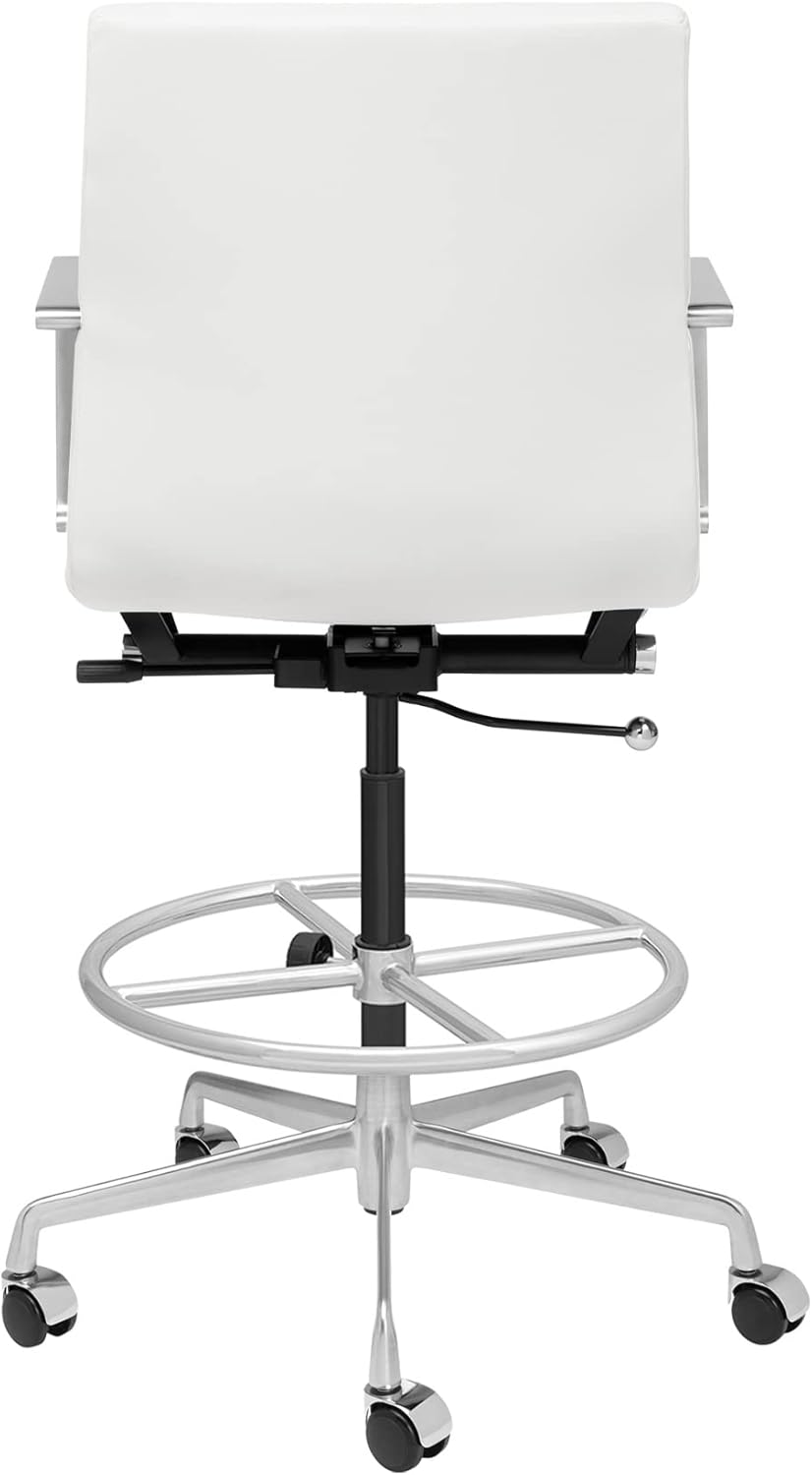 Laura Davidson Furniture SOHO II Ribbed Drafting Chair for Standing Desks, Standing Desk Chair - Ergonomically Designed, Commercial Grade Draft Height, Arm Rest & Cushion, Made of Faux Leather, White