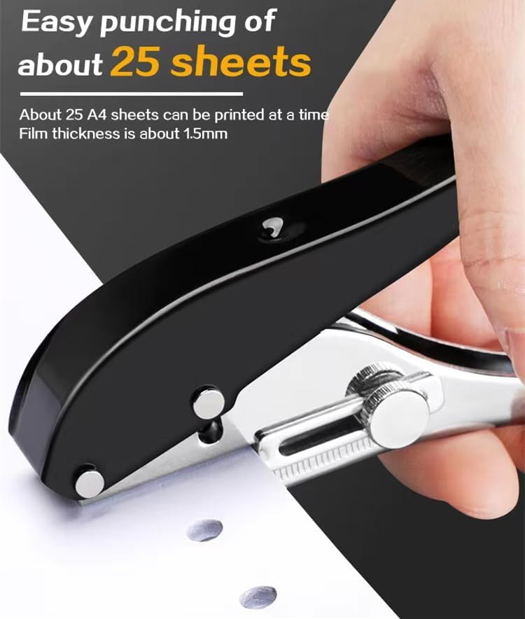 5/16 inch-8mm Heavy Duty Hole Puncher Round Single Hole Punch Badge Hole Punch Paper Punch Portable Hand Held Long Hole Puncher for Craft Paper Plastic Cardboard Business Card Photos-Black