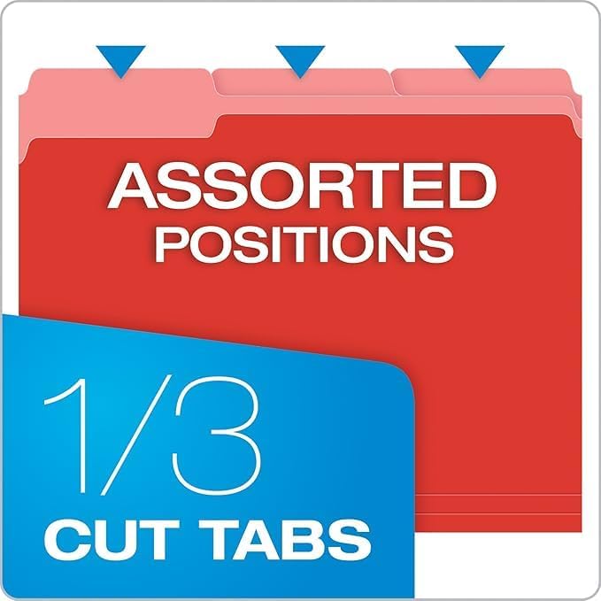 Colored File Folders - School & Office Supplies - 100-Pack of 10 Assorted Colors, Folders for Documents - 1/3-Cut Tabs - File Folders Letter Size, Teachers Must Haves - Olisco