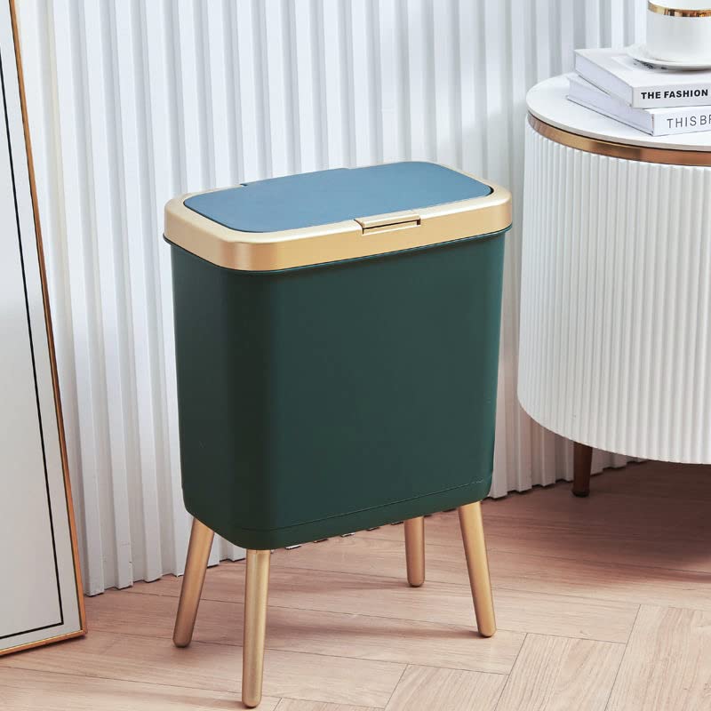 Procade 2Pack Gold Trash Can with Lid, Bathroom Trash Can with Legs, 4 Gallon Office Trash Cans for Near Desk, Slim Garbage Bin Waste Basket for Bedroom, Kitchen,Living Room&Toilet(Green+Green)
