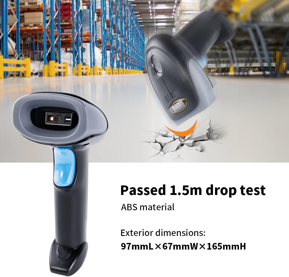 Wireless 1D 2D QR Handheld Barcode Scanner 3 in 1 Bluetooth & 2.4GHz Wireless & USB Wired Connection for Supermarket, Mobile Payment, Store, Warehouse