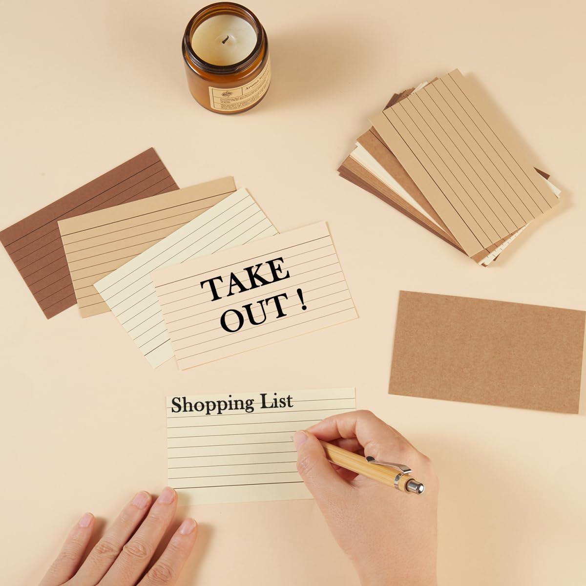 100 Sheets 3x5 Colored Ruled Note Cards Index Cards, 250 GSM Heavy Flashcards, 5 Brown