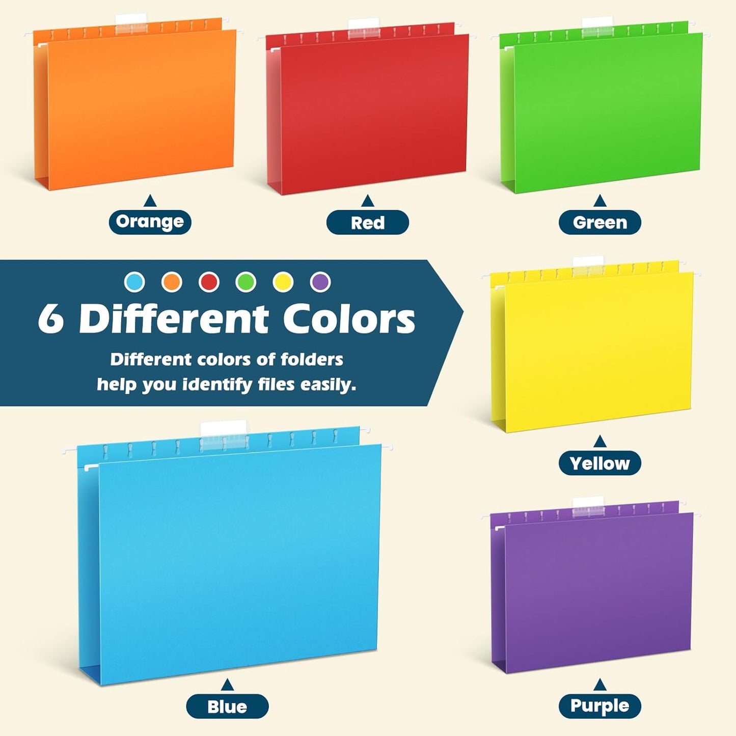 30 Pack Hanging File Folders Letter Size, Assorted Hanging Folders with 1/5-Cut Adjustable Tab, 1 Inch Expansion, Extra Capacity Hanging File Folders, Perfect Office, Home, Classroom Supplies