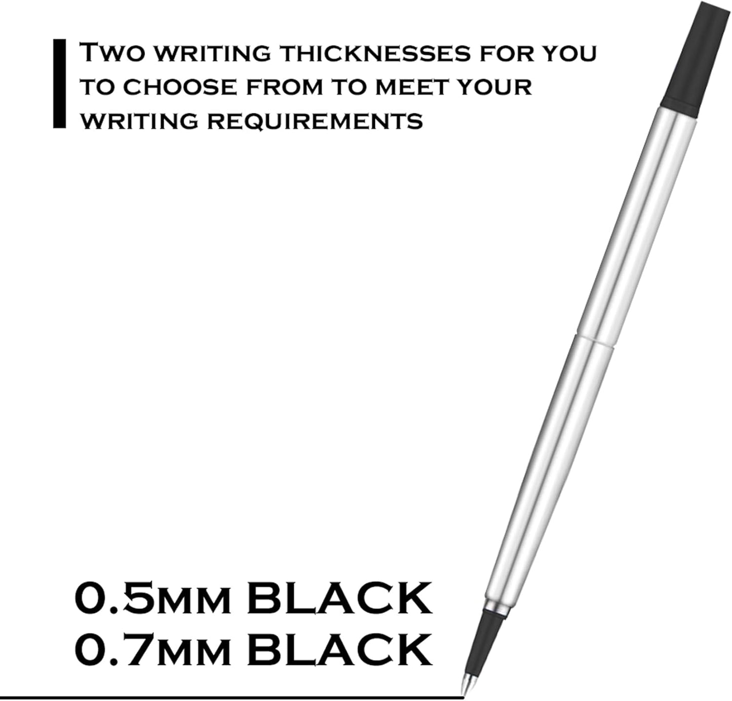 DunBong Quink Ink Rollerball, Compatible with Parker Rollerball Pens, 0.5mm Fine Point, Black Ink Refill Pack of 5, Replaceable Gel Ink Pen Refills, Smooth Writing (Black-0.5mm)