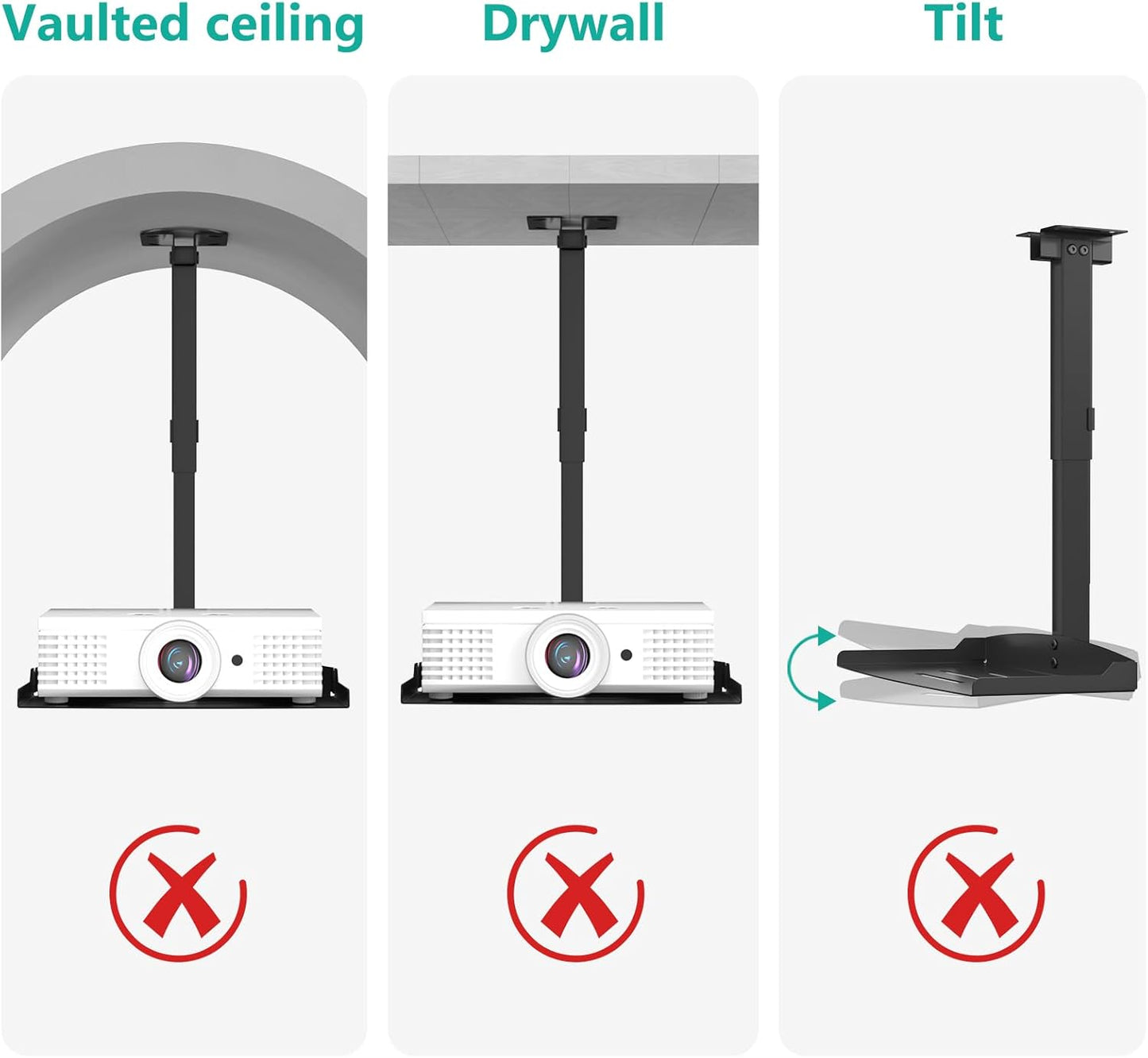 WALI Projector Ceiling Mount Tray,Projector Wall Mount Holds up to 22lbs, Height Adjustable Universal Projectors Mount, No Hole Installation, Hidden Cable Routing, Black(PM-005-B)