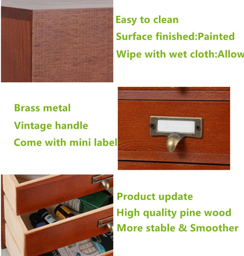 Desktop Drawer Organizer - Wooden Card Catalog Cabinet with Small Drawers - Vintage Rustic Desk Organizer (S-BROWN)