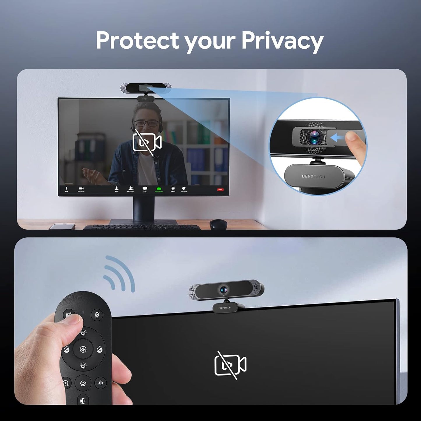 DEPSTECH 4K Webcam, Ultra HD 1/2.55'' Sony Sensor, 3X Digital Zoom, Dual Noise-Canceling Microphones, Remote Control, Auto Focus, Streaming Webcam for PC, Mac, Laptop, Video Call, Zoom, Skype, Teams