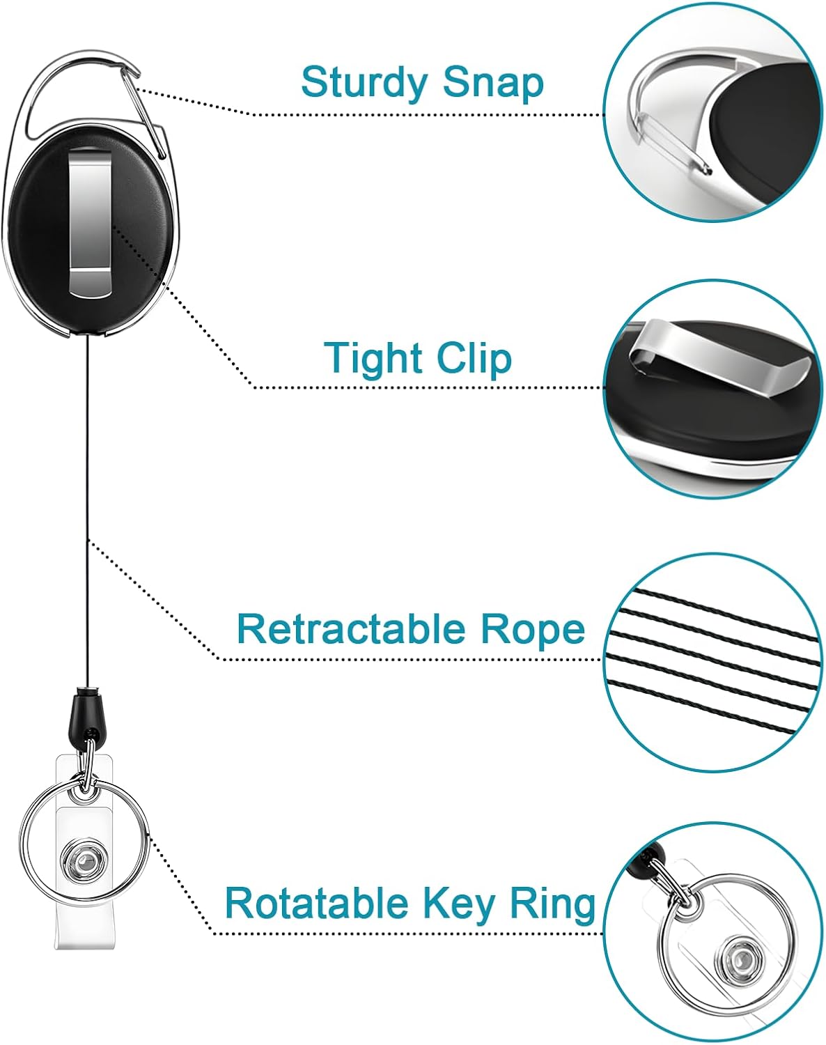 100 Pcs Badge Reel, ID Badge Holder Retractable Clip, Heavy Duty Keychain Badge Reel,Badge Clip, Bulk Lanyard for Wear Keys, ID Card, Name Hold