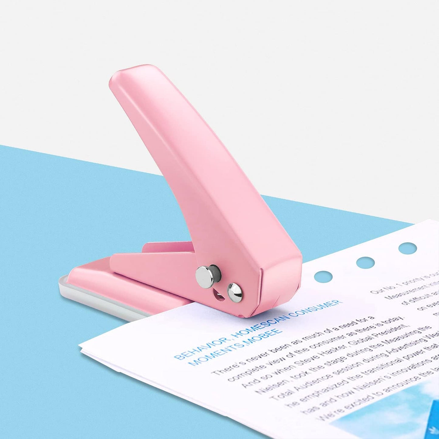 Single Hole Puncher Handheld 1/4 Inches Hole Punch, 20 Sheet Paper Punch Capacity Metal Hole Puncher with Skid-Resistant Base for Paper, Chipboard, Art Project, Pink