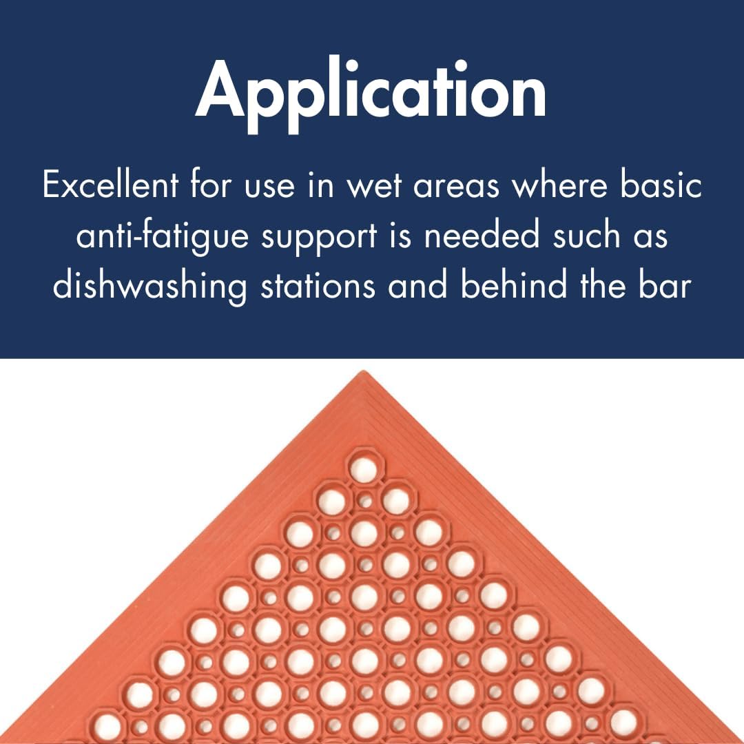 NoTrax 3' x 3' Anti-Fatigue Lightweight Restaurant Rubber Floor Mat with Drainage Holes, Beveled Edges, Non-Slip Mats, Red, T30 Competitor, T30S0033RD