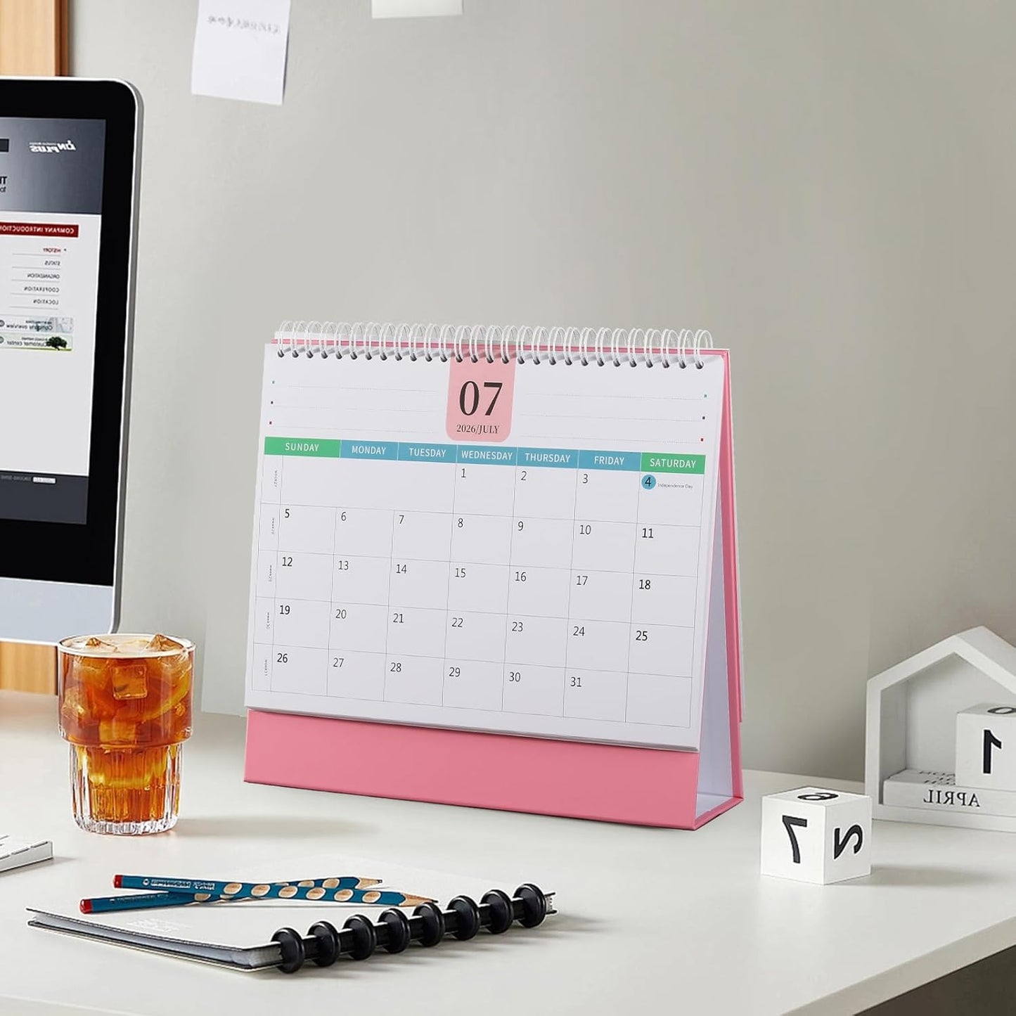 Desk Calendar 2026-2027, 2 Years Calendar Runs from Jan. 2026 until Dec 2027, Table Monthly Planner with Stickers for Home,Office,School Organization(L-Pink,9.8" x 9.6")