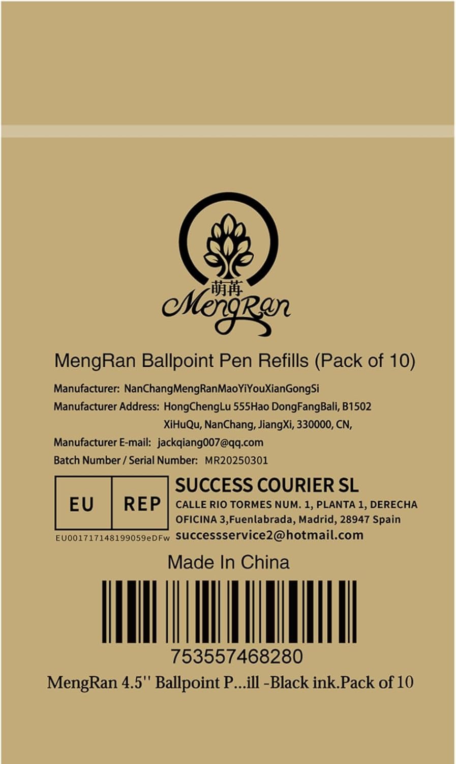 MengRan 4.5'' Ballpoint Ink Pen Refills for Twist Pens,1mm Medium Tip, Compatible with Cross Pen Refills (8513)(10 Pcs Black Ink)