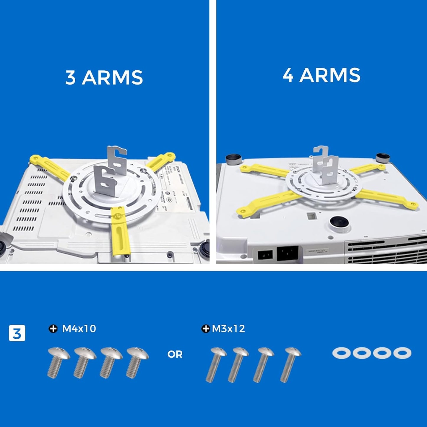 Projector Mount, 55 inch to 79 inch Adjustable Height ,Universal Full Motion Ceiling Bracket 22lb Max Weight and Extendable Arms Tilt Rotating Swivel Mount for Home and Office Projector White