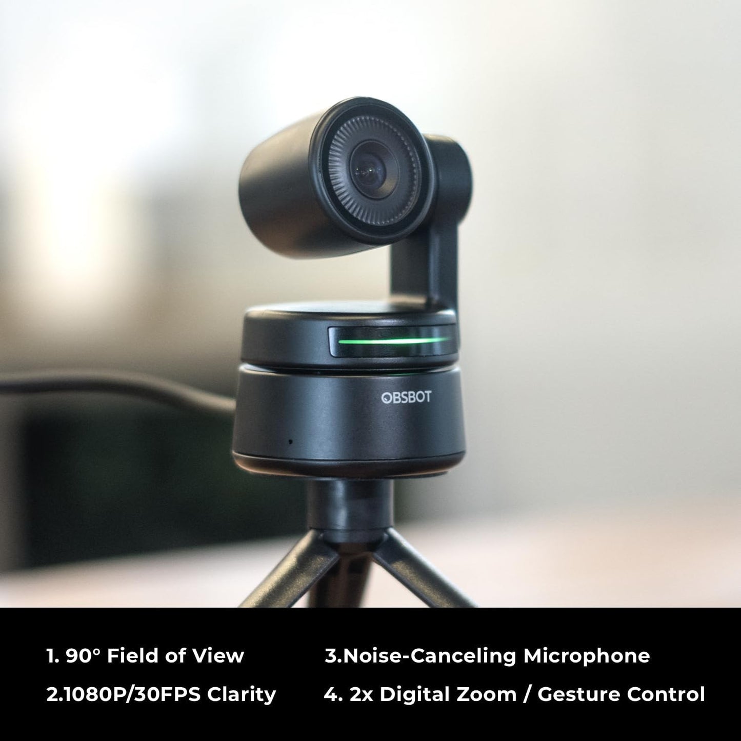 OBSBOT Tiny 1080P PTZ Webcam with AI Tracking, Auto Framing, Noise Reduction, and Gesture Control