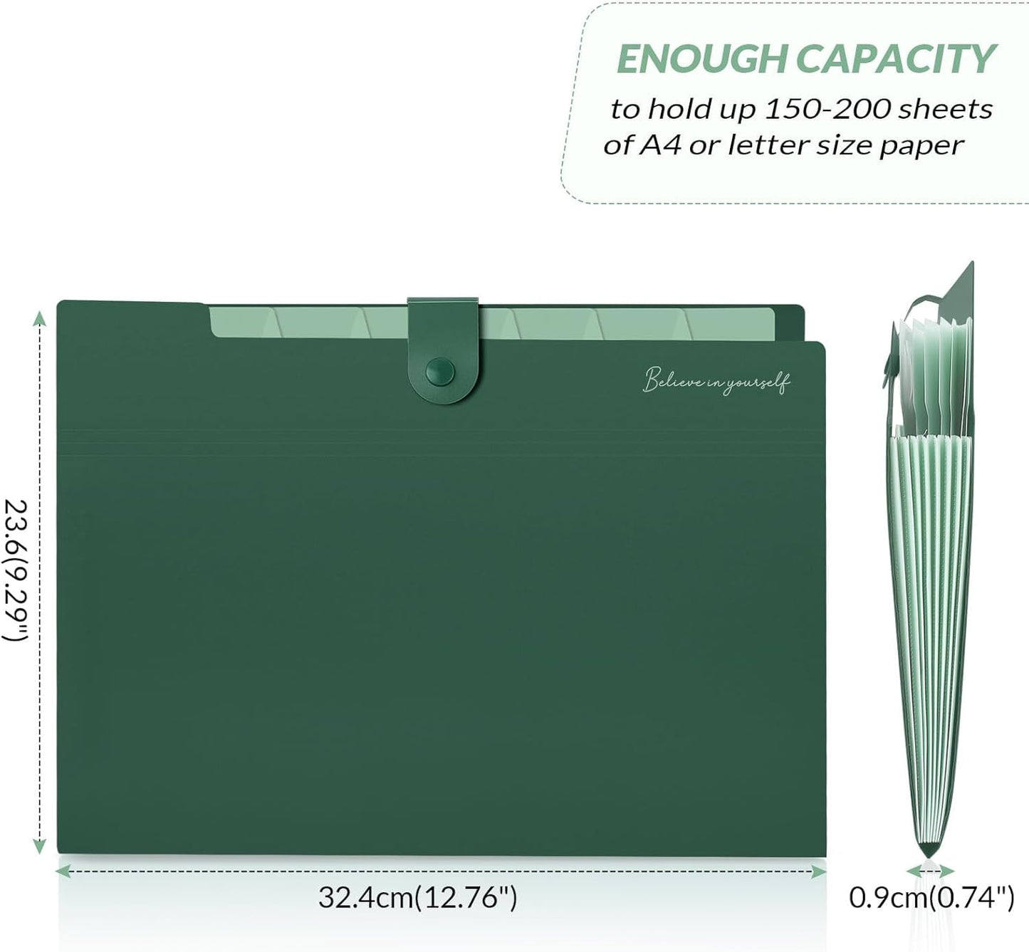 SKYDUE Expanding File Organizer with 8 Pockets, Accordion File Folders with Labels, Portable Document Paper Bill Receipt Organizer, Home College School Office Supplies, Letter Size,ForestGreen