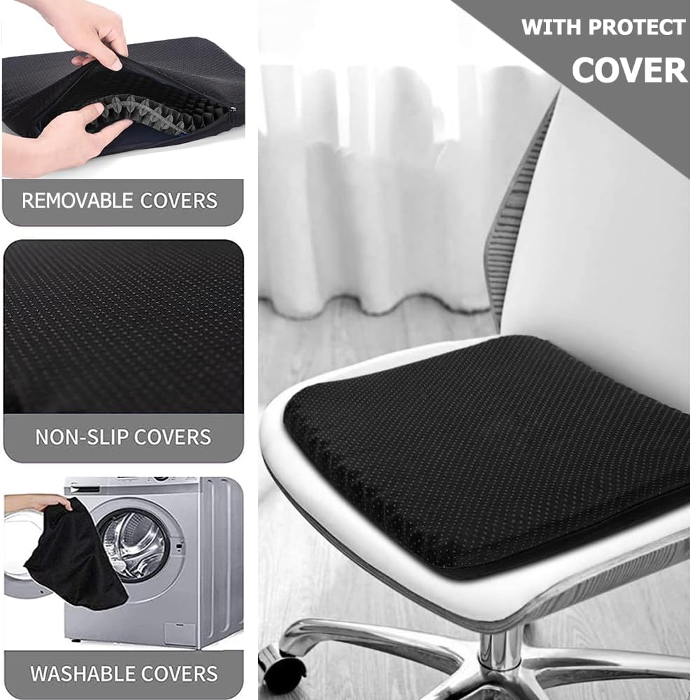 Extra Large Gel Seat Cushion, 17x17inch Double Thick Egg Gel Cushion for Pressure Pain Relief, Breathable Wheelchair Cushion Chair Pads for Car Seat Office Chair (Black)