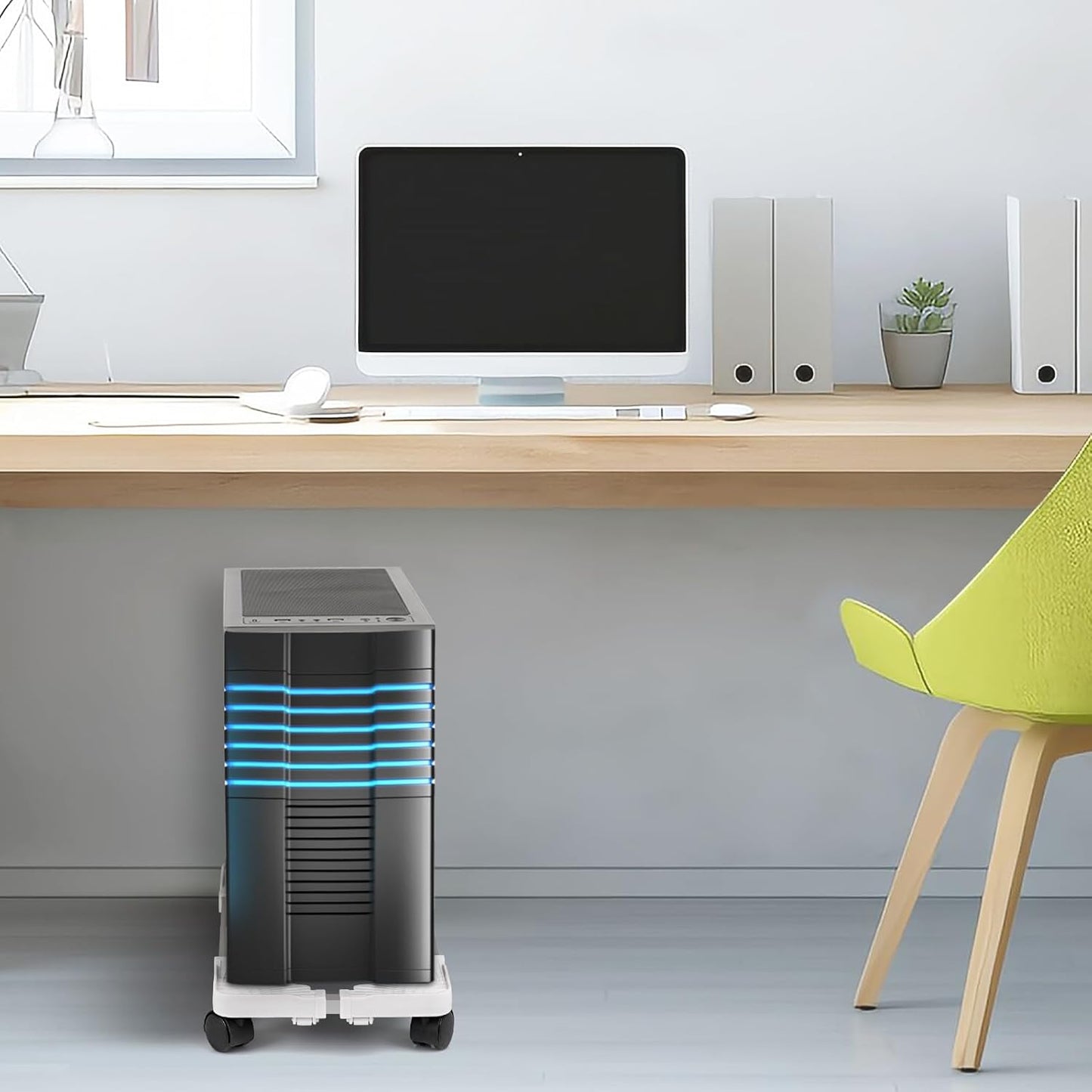 Liitrton Mobile CPU Stand Adjustable Computer Tower Stand with 4 Caster Wheels Fits Most PC (White)