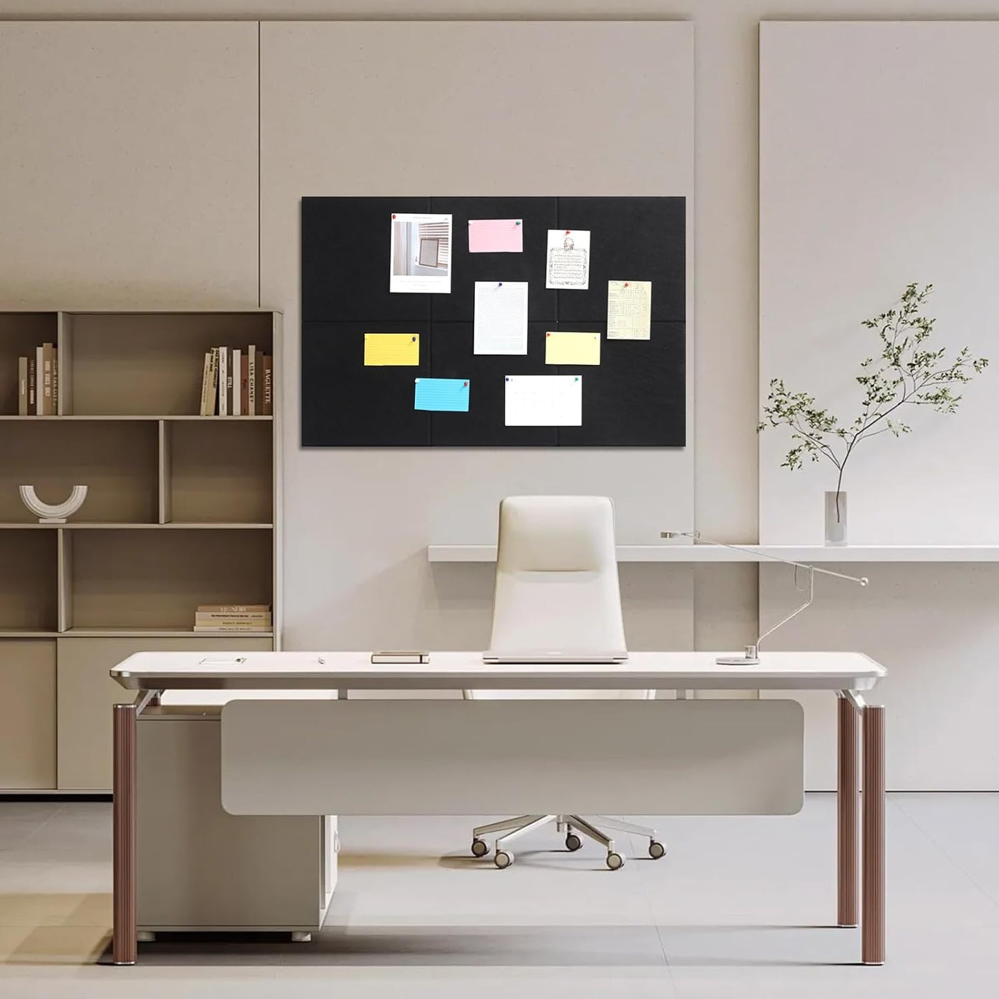 Large Cork Board 36" x 24", 6 Pack Felt Wall Tiles with 30 Pcs Pushpins, Bulletin Board with Removable Self-Adhesive Strips, Pin Boards Cork Boards for Walls Office Home Classroom Decor-Black