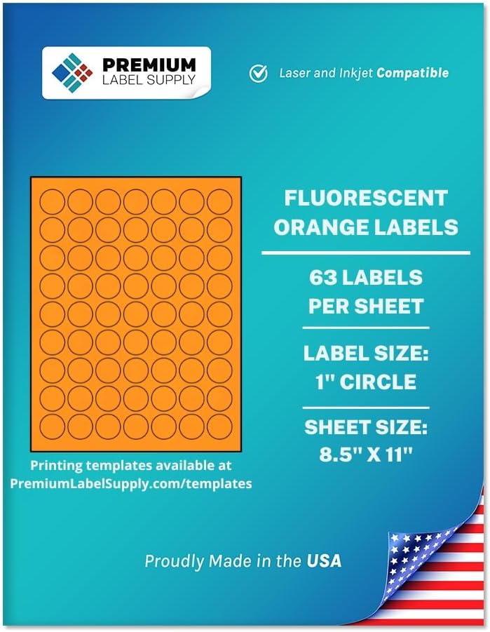 Premium Label Supply Bright Neon Color Fluorescent Sticker Labels - 1" Round Labels - (Fluorescent Orange, 1,575 Labels)