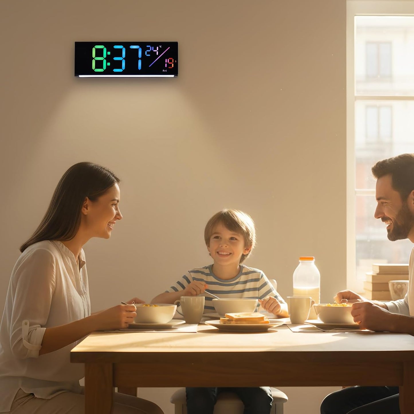 11-Inch LED Digital Wall Clock with RGB Flowing Light, Seconds, Date, Time, Temperature| Clear Large Numbers, Dual Alarm Settings, Remote Controlled | Stylish Modern Clock for Living Room, Bedroom