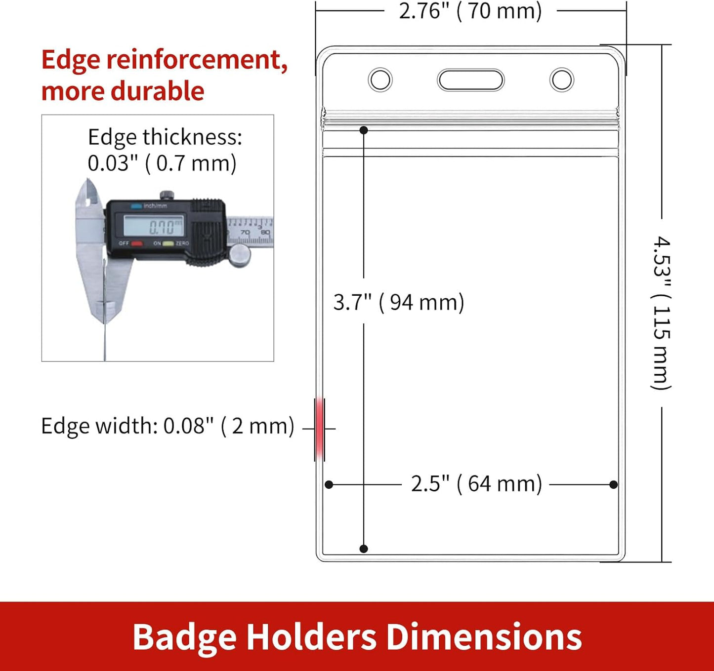 100 Pcs Clear ID Badge Holder, Vertical Plastic Name Tag Protector, Key Card Cover Sleeve, Work I'd Badge Badge Holders with Waterproof Resealable Zipper for Nurse Lanyard