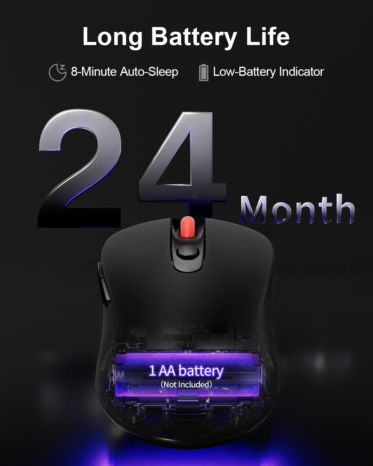 USB Mouse Wireless, 2.4G Cordless Computer Mouse with 6 Buttons, 5-Level Adjustable 4000 DPI, Ergonomic Portable Optical Computer Mice for Laptop, PC, Mac, iPad, 24-Month Battery Life (Black)