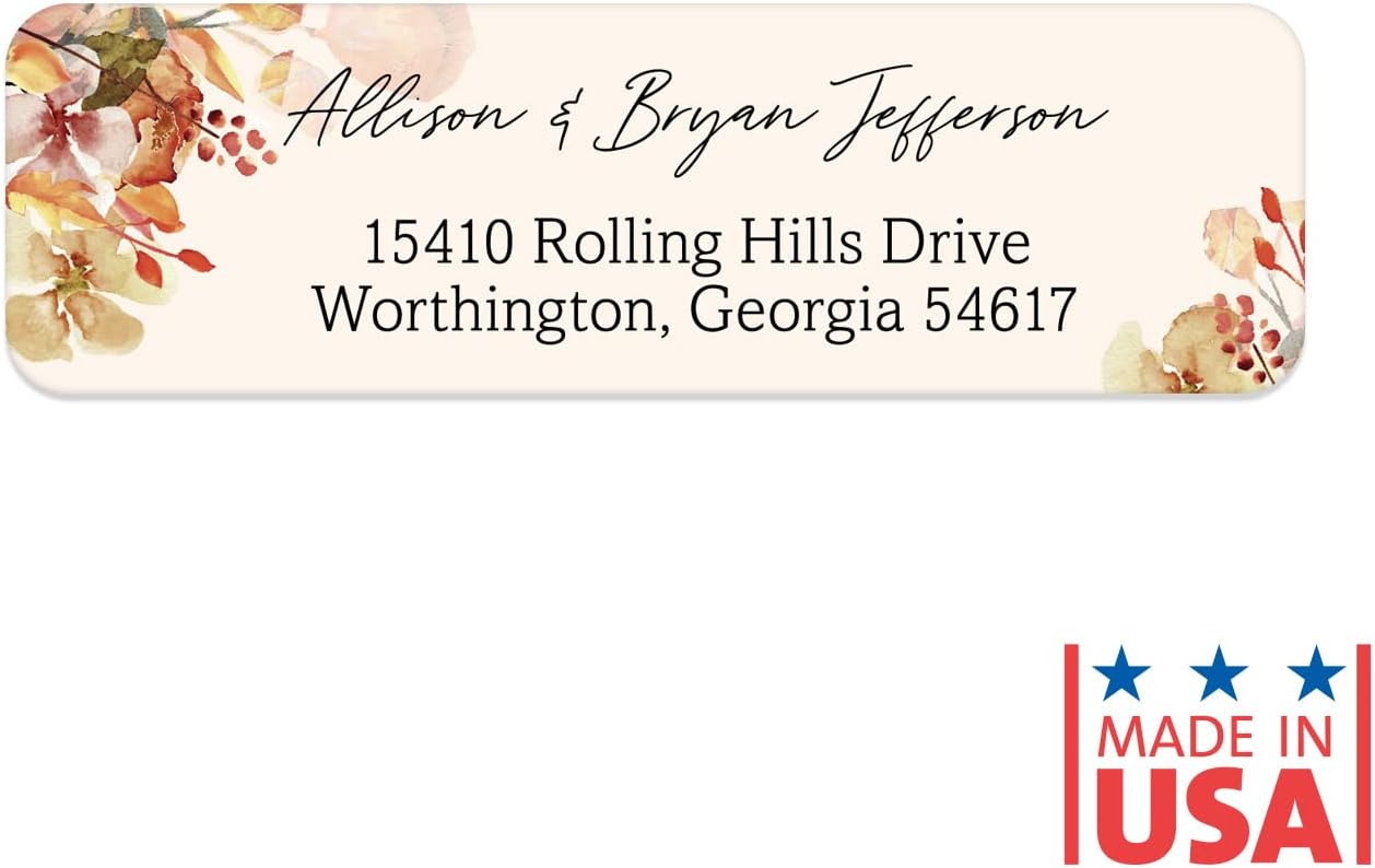 Rust Orange Floral Rolled Address Labels / 500 Personalized Return Address Labels/Designer Address Stickers in Elegant Plastic Dispenser