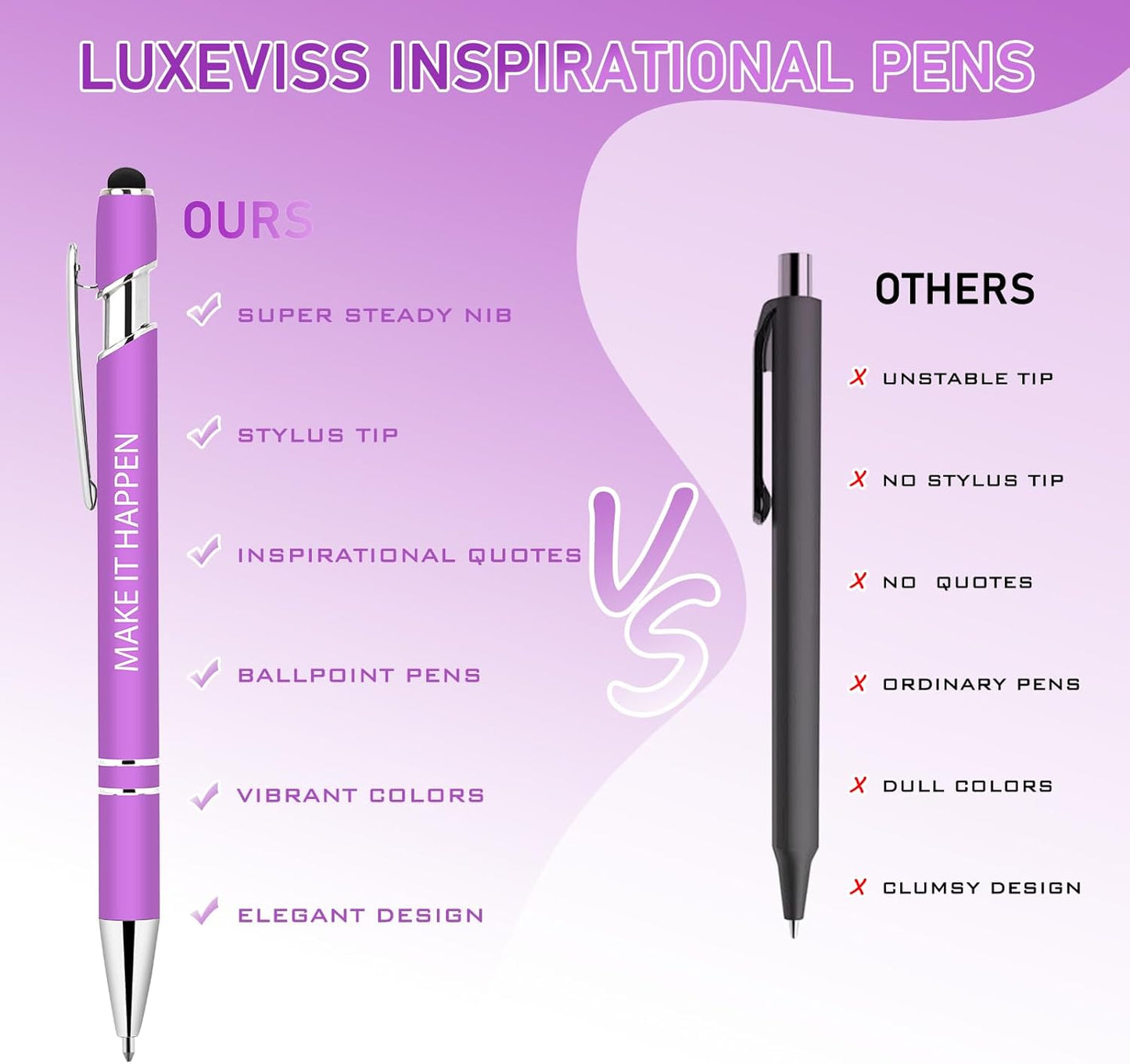 10 Pcs Inspirational Pens Bulk - Motivational Ink Ballpoint Pen with Quotes Stylus Tip Nurse Gifts for School Coworkers Office Supplies Black Ink