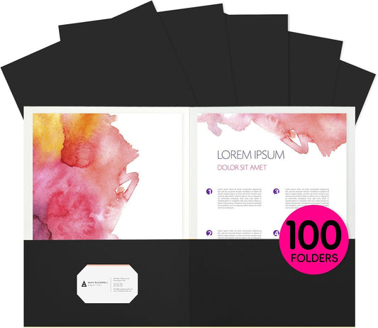 100Pcs Black Two-Pocket Heavyweight File Folder,Letter Size,Paper File Folder for School Office Home Bussines