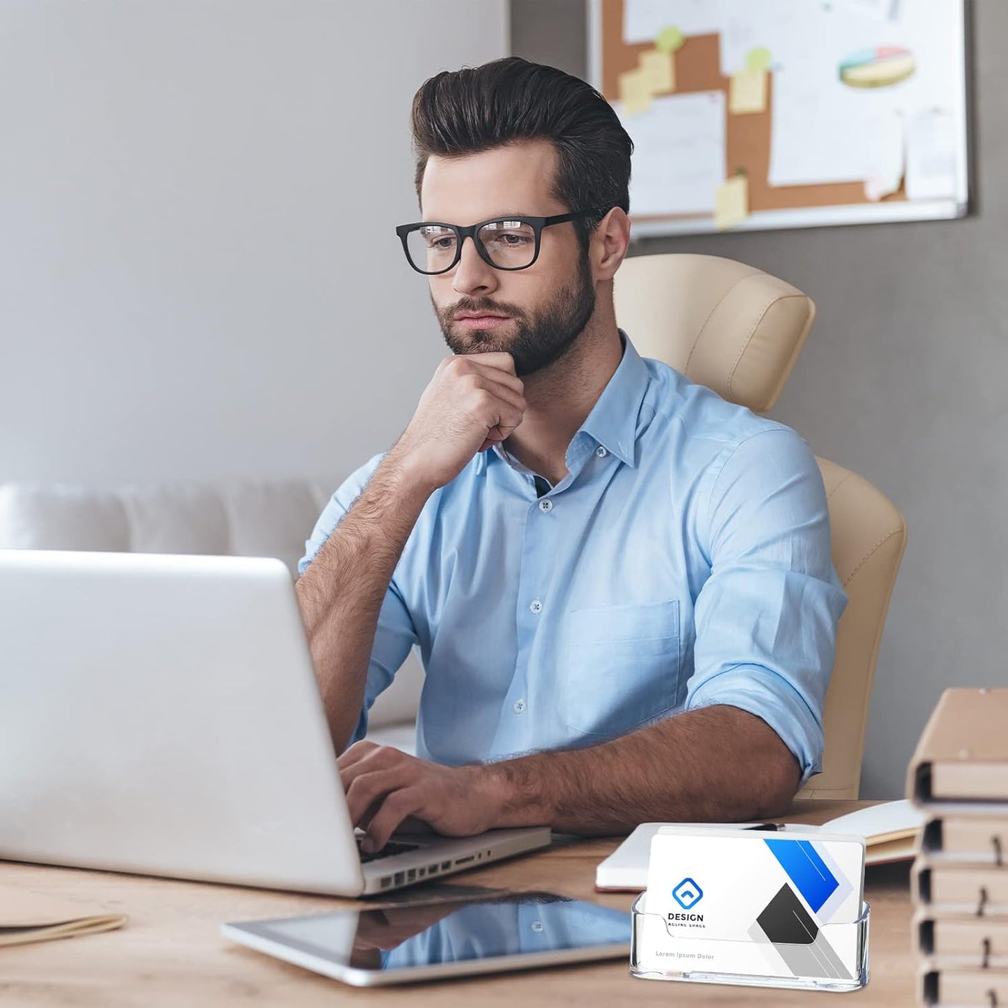 Bucherry Acrylic Business Card Holder Clear Desktop Business Card Holder Display Desk Stand for Office Exhibition Paper Brochure Supplies(96 Pieces)