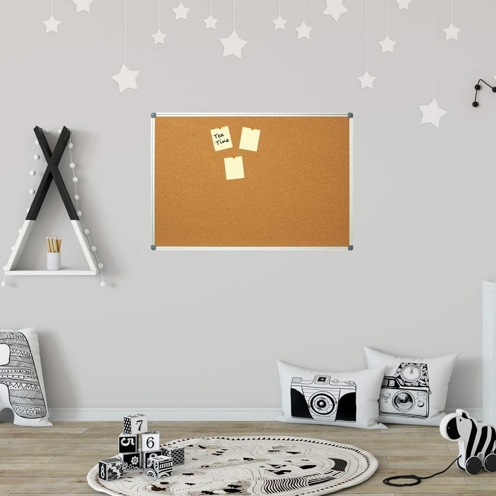 Lockways Cork Board Bulletin Board, 2 Pack Double Sided Corkboard 36" x 24", Wall-Mounted Silver Aluminum Message Presentation Notice Board 3 x 2 Feet