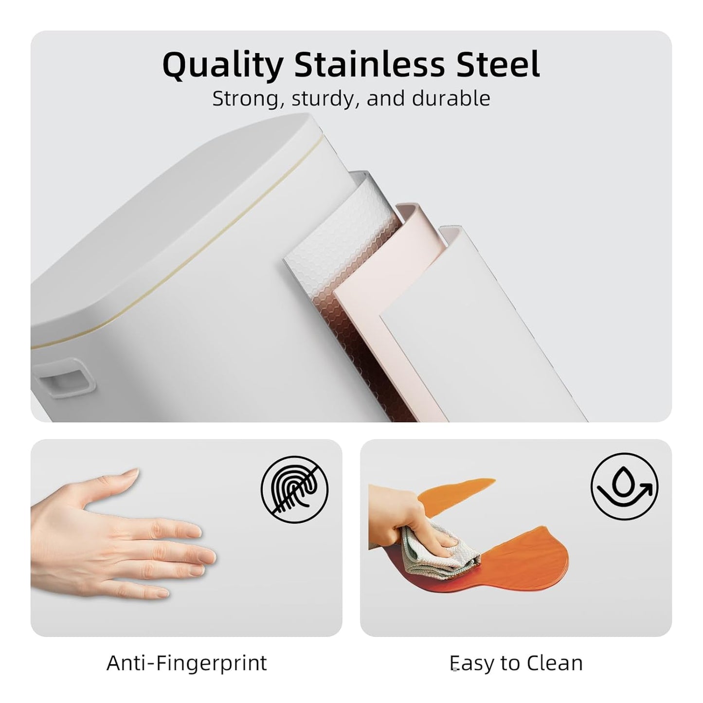 KUK 13 Gallon Kitchen Trash Can with Lid, 50L/13Gal Office Step Garbage Can for Home, Kitchen, Laundry Room, Office, Brushed Stainless Steel, White